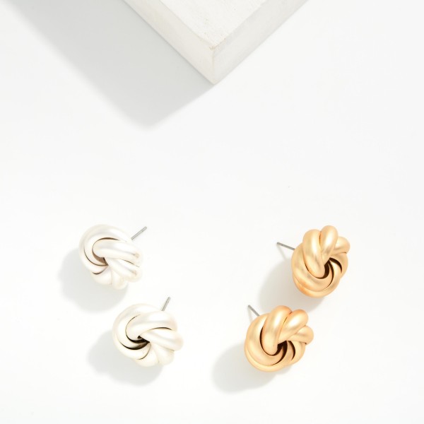 Large Knotted Metal Stud Earrings 

- Approximately .75" L