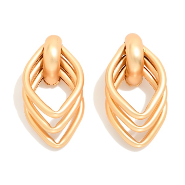 Layered Metal Tone Diamond Shape Door Knocker Post Drop Earrings 

- Approximately 1.5" L