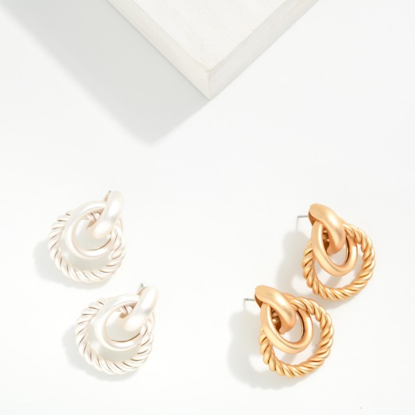Twisted Metal Door Knocker Post Drop Earrings 

- Approximately 1.25" L

