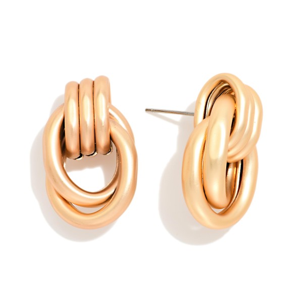 Metal Tone Intertwined Hoops Door Knocker Post Drop Earrings 

- Approximately 1.25" L