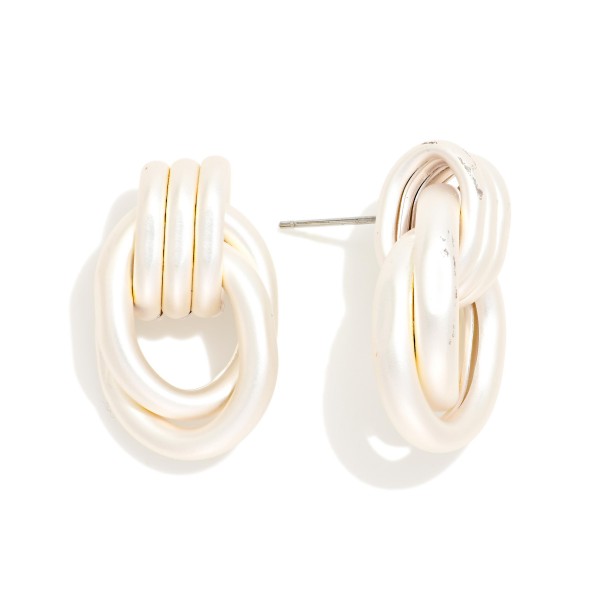 Metal Tone Intertwined Hoops Door Knocker Post Drop Earrings 

- Approximately 1.25" L