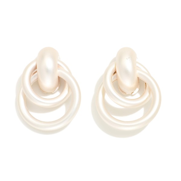 Metal Tone Layered Metal Hoops Doorknocker Post Drop Earrings 

- Approximately 1" L
