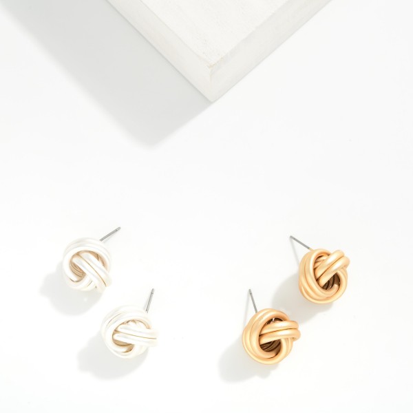 Large Knotted Metal Stud Earrings 

- Approximately .75" L
