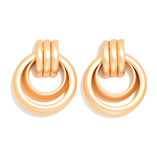 Metal Tone Nesting Hoops Door Knocker Post Drop Earrings 

- Approximately 1.25" L