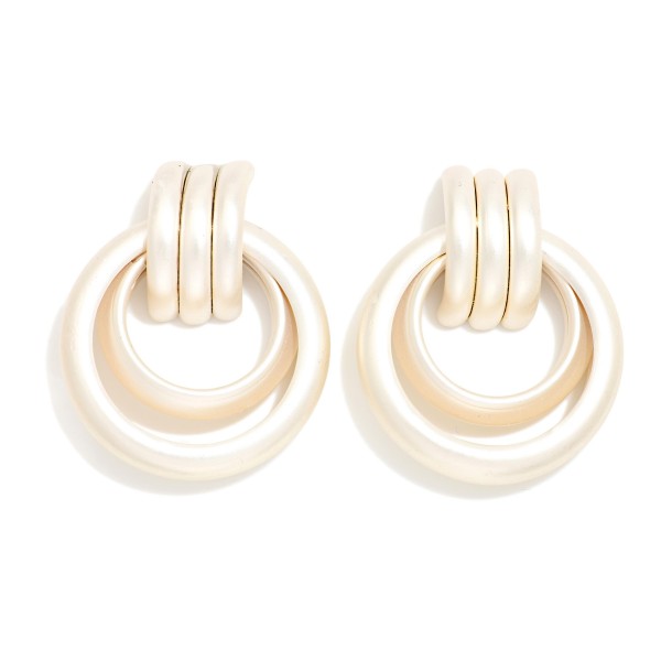Metal Tone Nesting Hoops Door Knocker Post Drop Earrings 

- Approximately 1.25" L