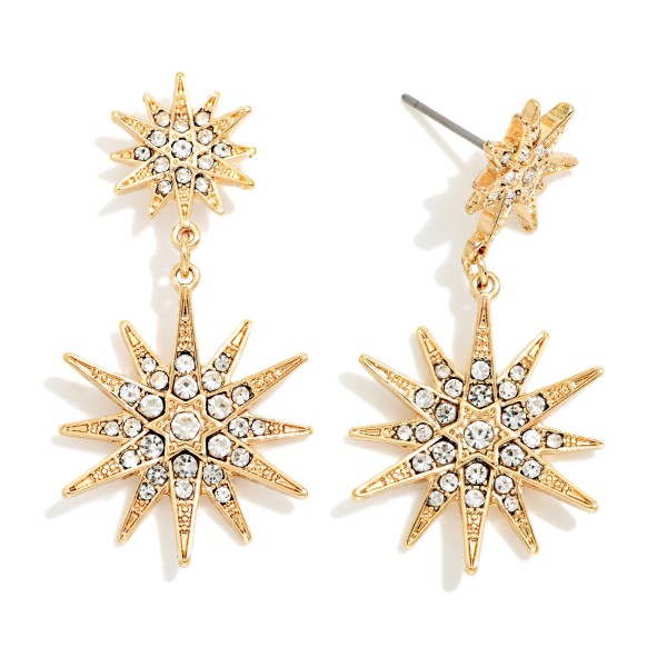 Linked Metal Tone & Rhinestone Strarbust Post Drop Earrings 

- Approximately 1.5" L