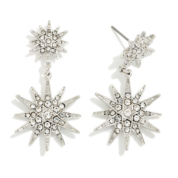Linked Metal Tone & Rhinestone Strarbust Post Drop Earrings 

- Approximately 1.5" L