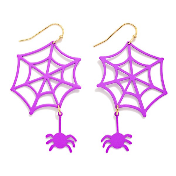 Purple Web & Spider Drop Earrings 

- Approximately 2.25" L