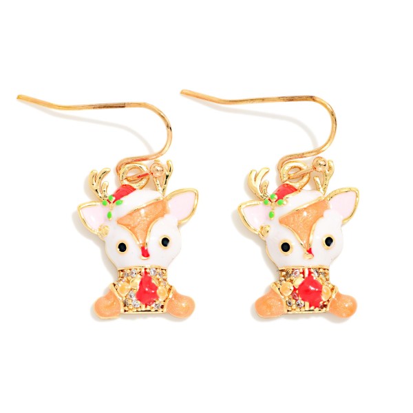 Enamel Reindeer Drop Earrings With Cubic Zirconia Details 

- Approximately 2" L