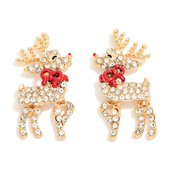 Rhinestone Reindeer Post Drop Earrings 

- Approximately 1.25" L