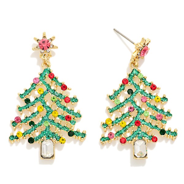 Rhinestone & Glitter Christmas Tree Drop Earrings 

- Approximately 1.5" L