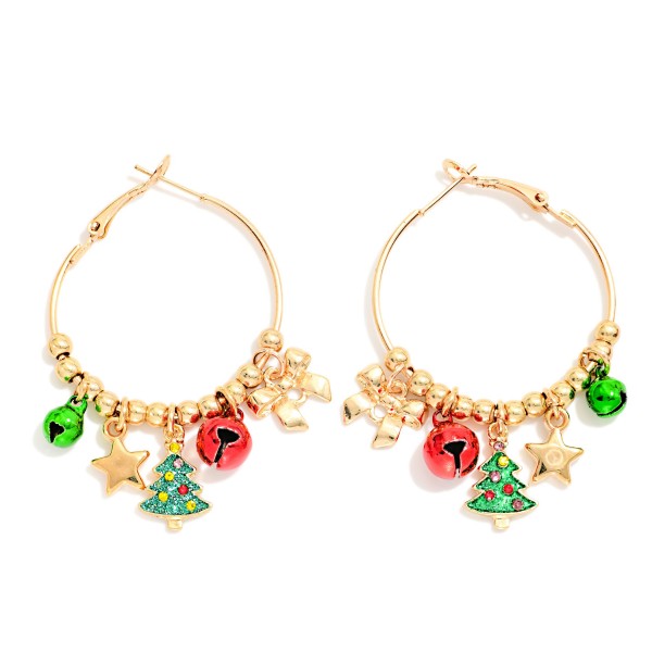 Beaded Christmas Hoop Earrings Featuring Metal Tones & Jingle Bells 

- Approximately 1.25" D
