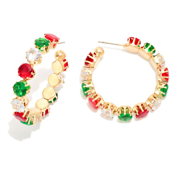 Christmas Rhinestone Hoop Earrings 

- Approximately 1.5" D