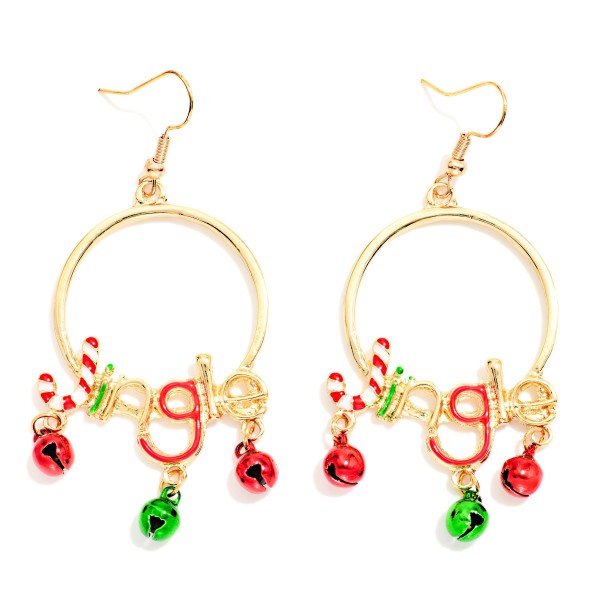 Enamel & Metal Tone "Jingle" Drop Hoop Earrings With Bell Details 

- Approximately 2" L