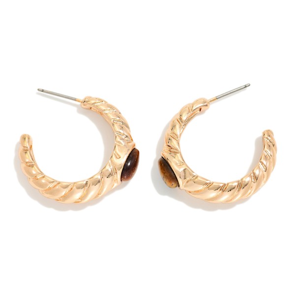 Twisted Metal Hoop Earrings With Stone teardrop Detail 

- Approximately .75" D