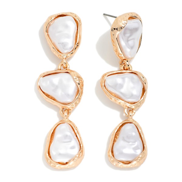 Linked Metal Tone & Pearl Teardrop Post Drop Earrings 

- Approximately 2.25" L