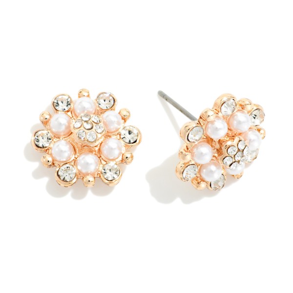 Pearl & Rhinestone Cluster Stud Earrings 

- Approximately .5" L