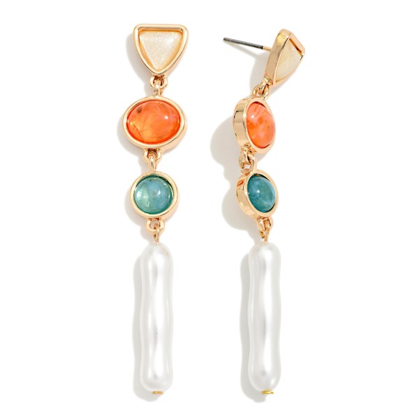 Linked Acetate Geometric Shapes & Stick Pearl Post Drop Earrings 

- Approximately 2.5" L
