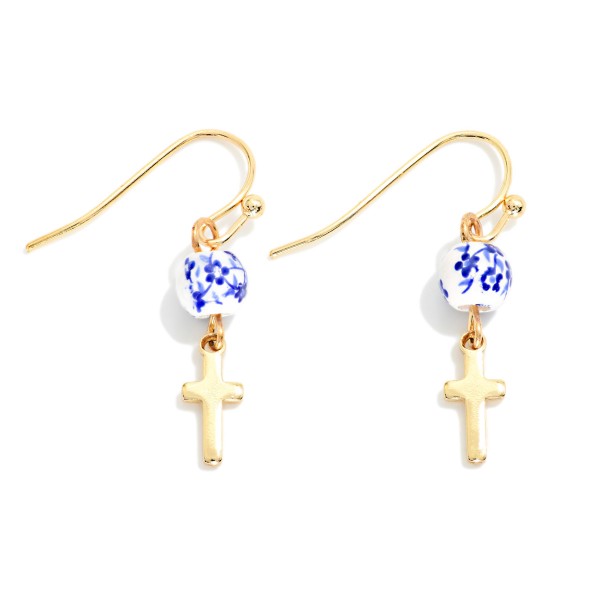 Chinoiserie Bead & Metal Tone Cross Drop Earrings 

- Approximately .75" L