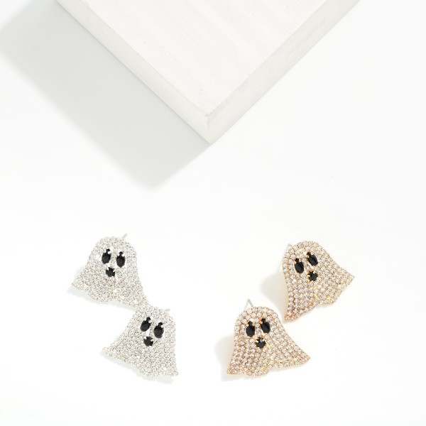 Rhinestone Ghost Post Drop Earrings 

- Approximately 1" L