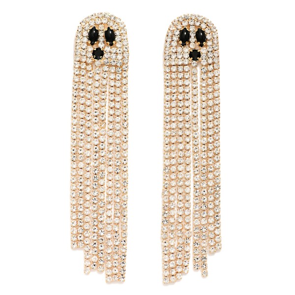 Long Rhinestone Tassel Ghost Post Drop Earrings 

- Approximately 3" L