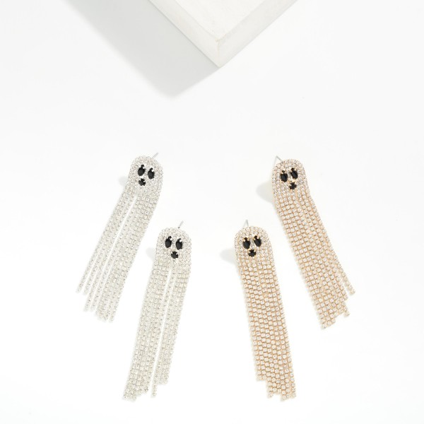 Long Rhinestone Tassel Ghost Post Drop Earrings 

- Approximately 3" L