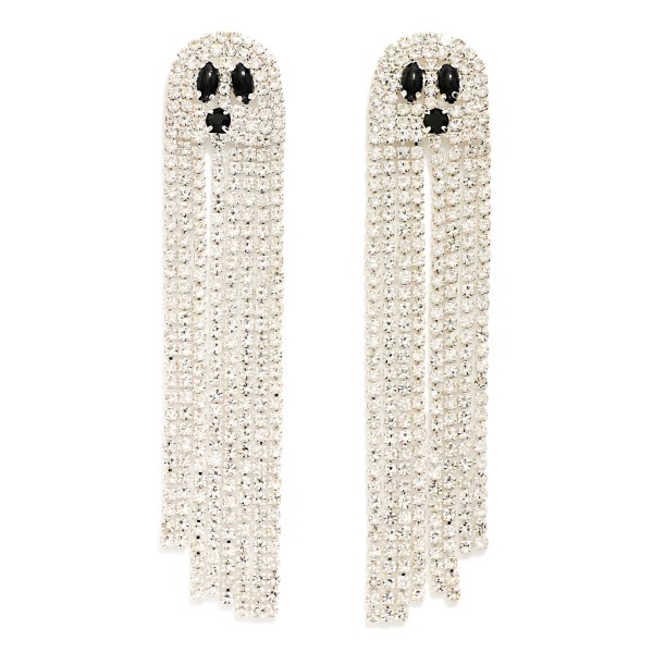 Long Rhinestone Tassel Ghost Post Drop Earrings 

- Approximately 3" L