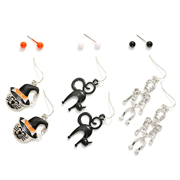 Set Of 6 Halloween Ball Stud & Drop Earrings 

- Approximately .25"-.75" L