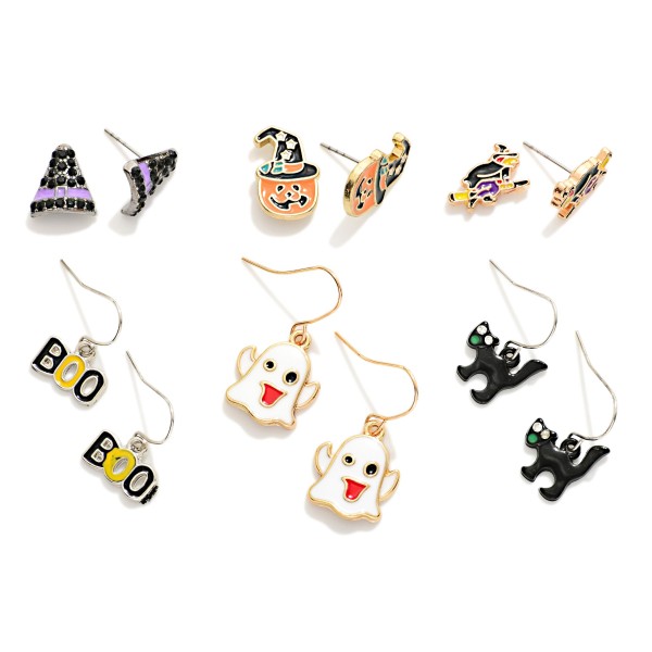 Set Of 5 Enamel Halloween Stud & Drop Earrings 

- Approximately .25"-.75" L