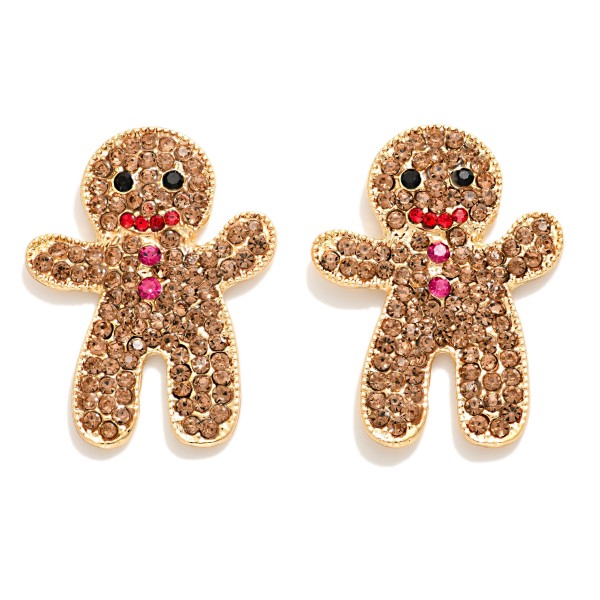 Pave Rhinestone Gingerbread Man Post Drop Earrings 

- Approximately 1.25" L