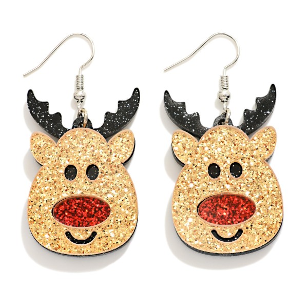 Glitter Acetate Reindeer Drop Earrings 

- Approximately 2" L