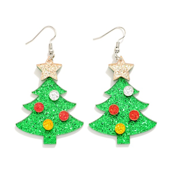 Glitter Acetate Christmas Tree Drop Earrings 

- Approximately 2" L