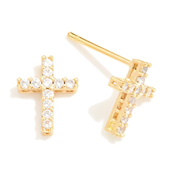 Cubic Zirconia Cross Stud Earrings 

- Gold Dipped
- Approximately .25" L
