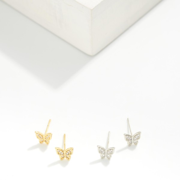 Cubic Zirconia Butterfly Stud Earrings 

- Gold Dipped
- Approximately .25" L