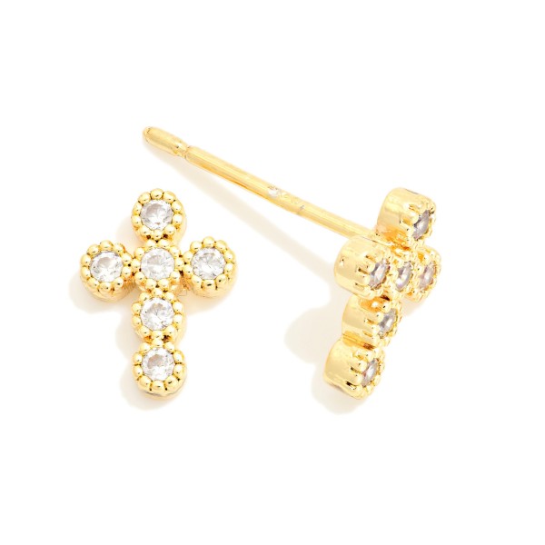 Cubic Zirconia Cross Stud Earrings 

- Gold Dipped
- Approximately .25" L
