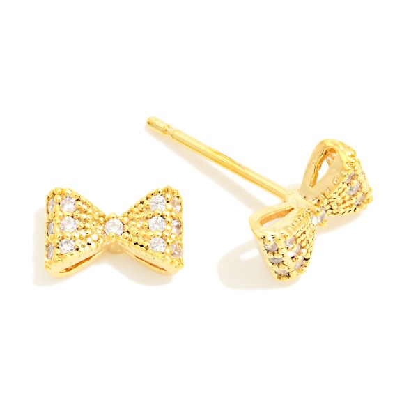 Cubic Zirconia Bow Stud Earrings 

- Gold Dipped
- Approximately .15" L
