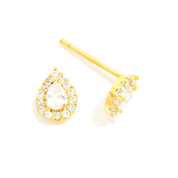 Cubic Zirconia Teardrop Stud Earrings 

- Gold Dipped
- Approximately .25" L
