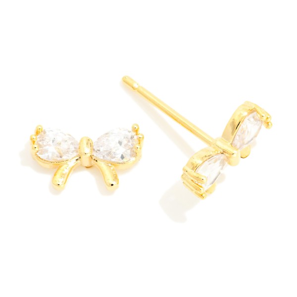 Cubic Zirconia Bow Stud Earrings 

- Gold Dipped
- Approximately .15" L
