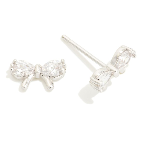 Cubic Zirconia Bow Stud Earrings 

- Gold Dipped
- Approximately .15" L
