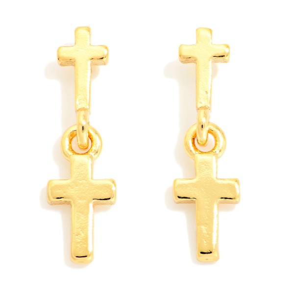 Linked Metal Tone Crosses Post Drop Earrings 

- Gold Dipped
- Approximately .75" L