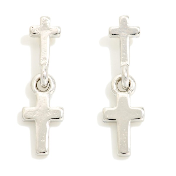 Linked Metal Tone Crosses Post Drop Earrings 

- Gold Dipped
- Approximately .75" L