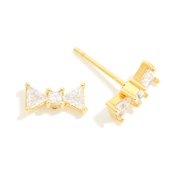 Cubic Zirconia Bow Stud Earrings 

- Gold Dipped
- Approximately .15" L
