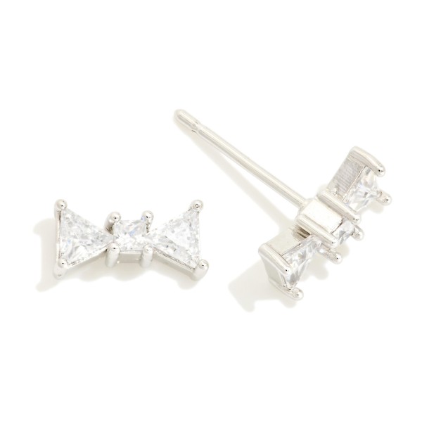 Cubic Zirconia Bow Stud Earrings 

- Gold Dipped
- Approximately .15" L

