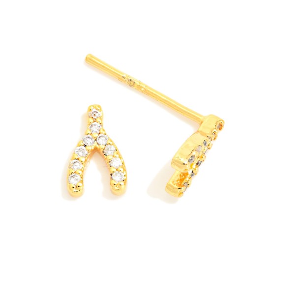 Cubic Zirconia Wishbone Stud Earrings 

- Gold Dipped
- Approximately .15" L
