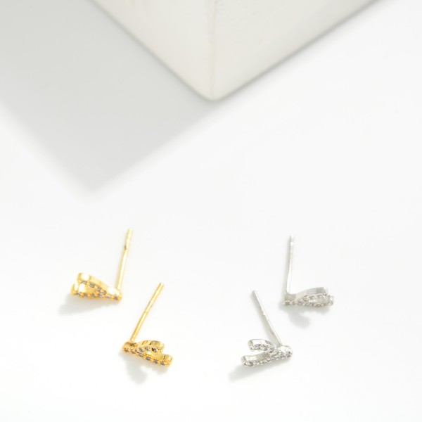 Cubic Zirconia Wishbone Stud Earrings 

- Gold Dipped
- Approximately .15" L
