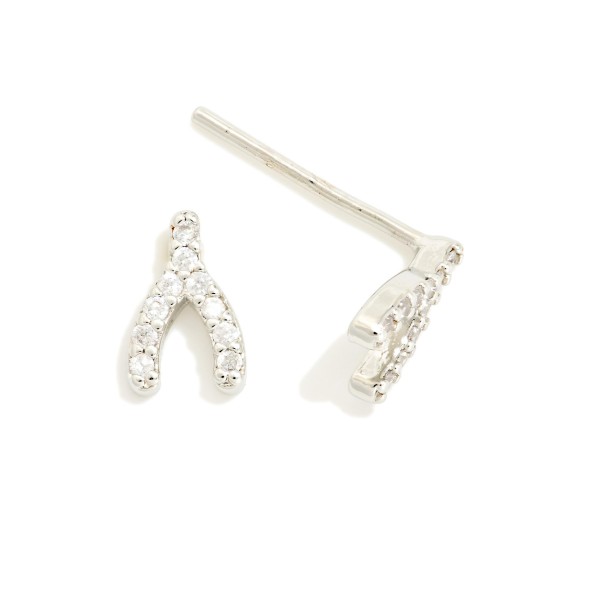 Cubic Zirconia Wishbone Stud Earrings 

- Gold Dipped
- Approximately .15" L
