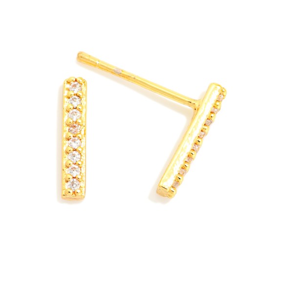 Cubic Zirconia Bar Stud Earrings

- Gold Dipped
- Approximately .5" L
