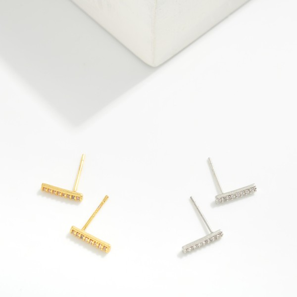 Cubic Zirconia Bar Stud Earrings

- Gold Dipped
- Approximately .5" L
