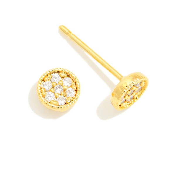 Pave Cubic Zirconia Circle Stud Earrings 

- Gold Dipped
- Approximately .25" L
