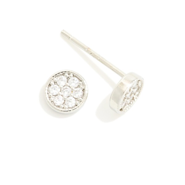 Pave Cubic Zirconia Circle Stud Earrings 

- Gold Dipped
- Approximately .25" L
